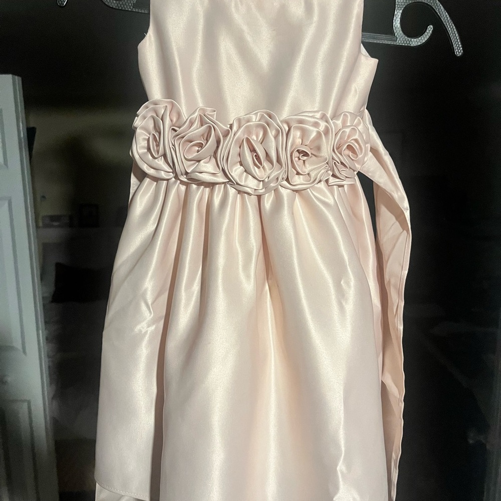 Elegant Cream Kids Dress with Floral Waistband